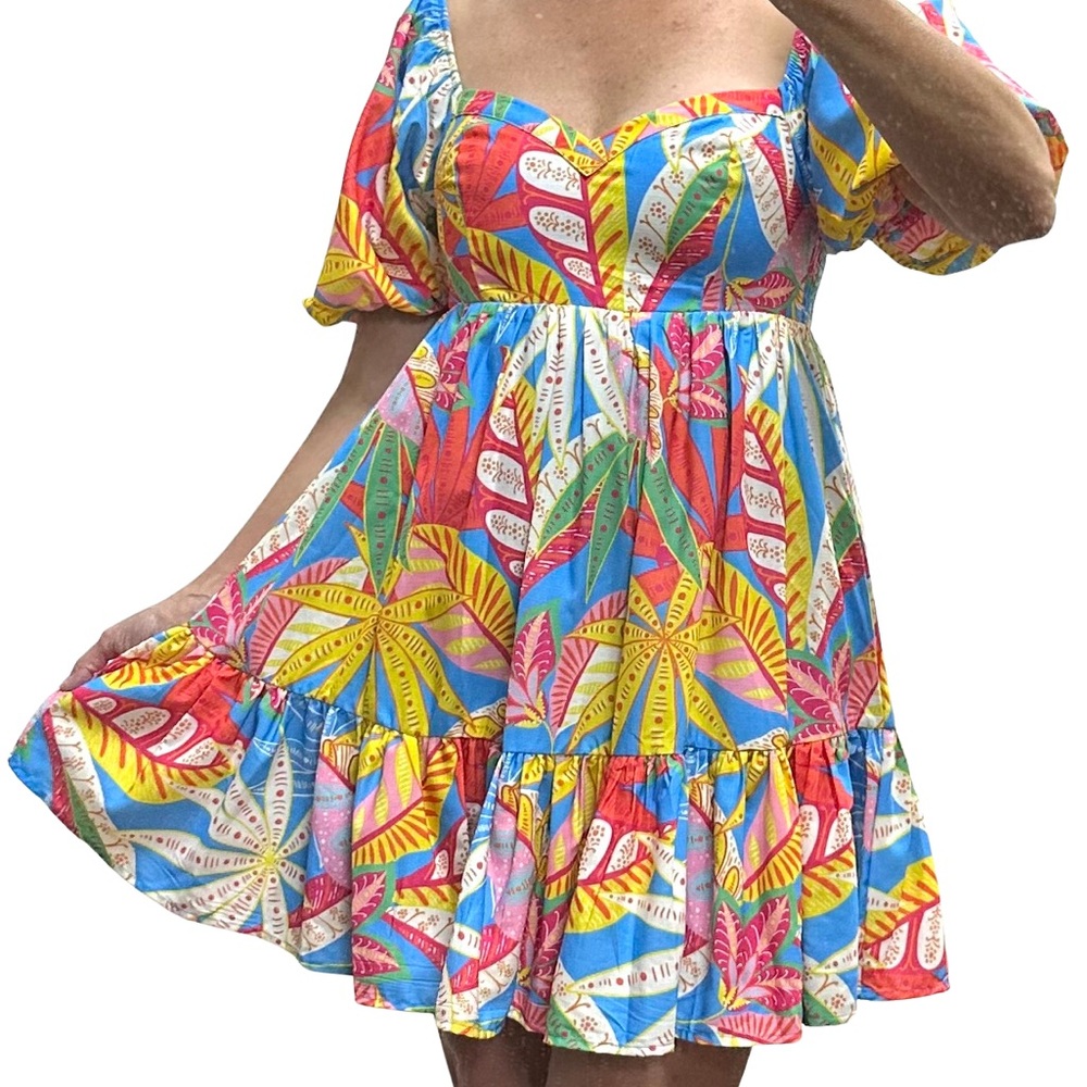 Flying Tomato Pink and Blue Puff Sleeve Sundress